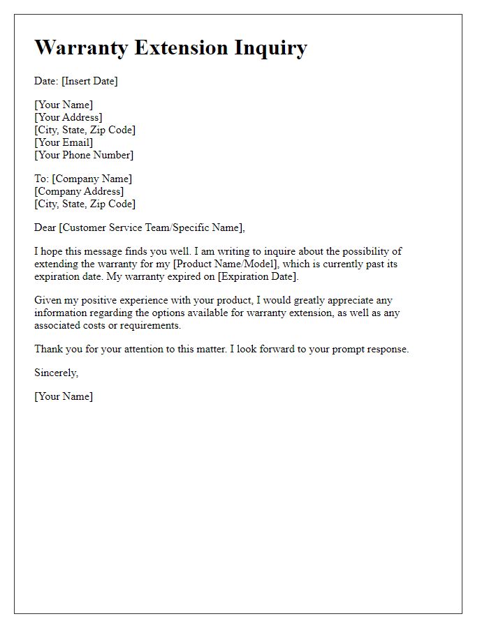 Letter template of expired warranty extension inquiry