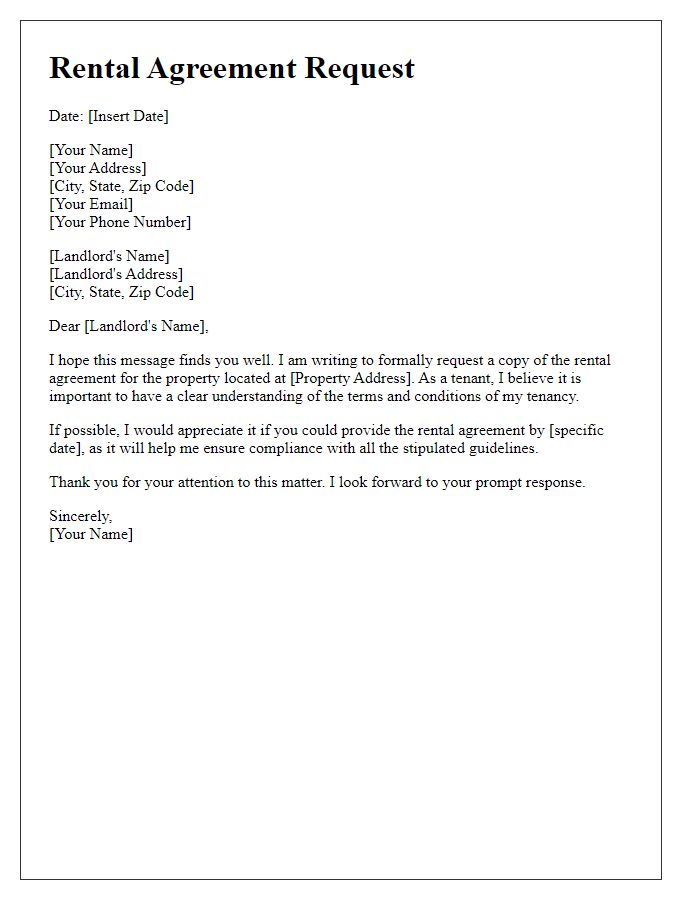 Letter template of rental agreement request