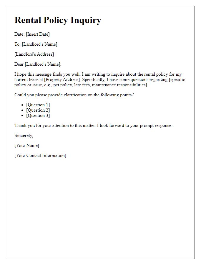 Letter template of rental policy question