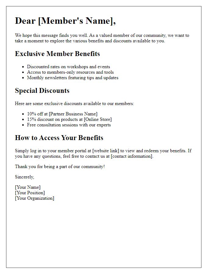 Letter template of exploration of member benefits and discounts