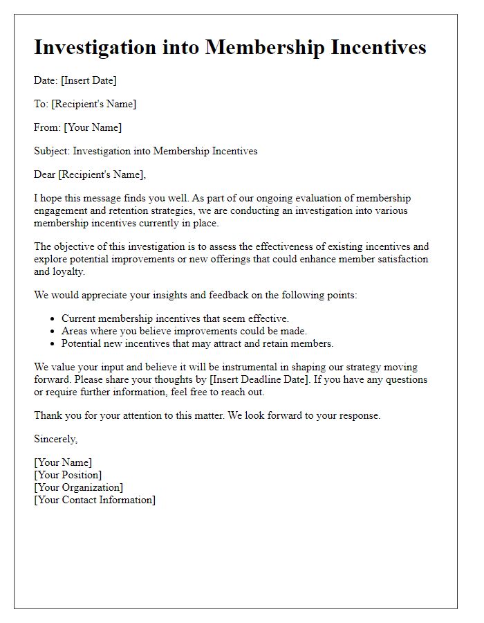 Letter template of investigation into membership incentives