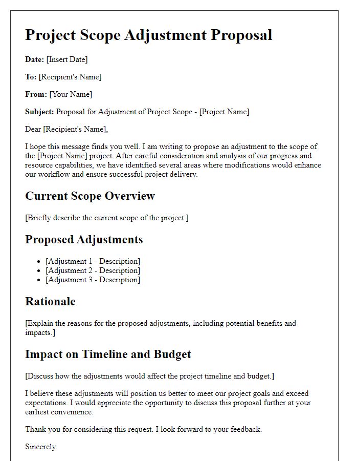 Letter template of project scope adjustment proposal