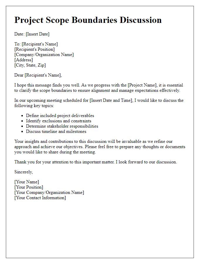 Letter template of project scope boundaries discussion