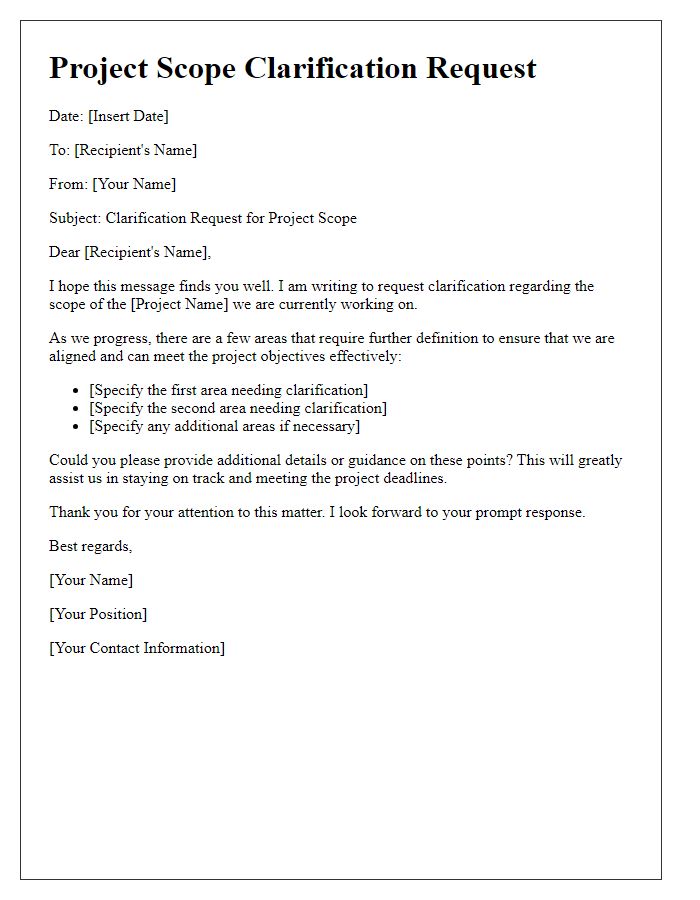 Letter template of project scope clarification request