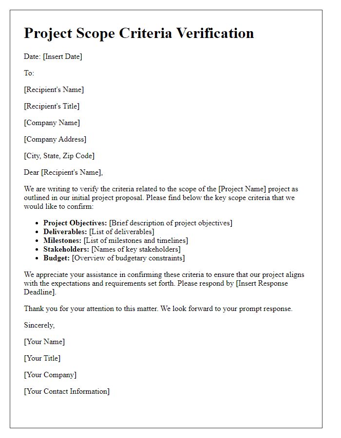 Letter template of project scope criteria verification