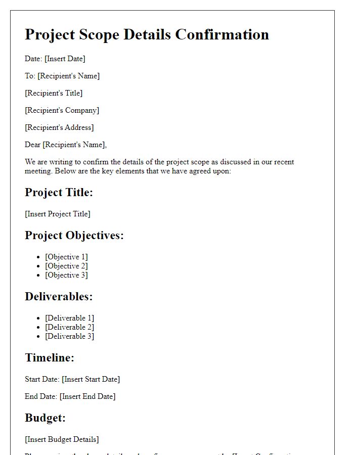 Letter template of project scope details confirmation