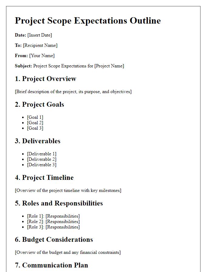 Letter template of project scope expectations outline