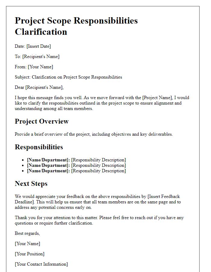 Letter template of project scope responsibilities clarification