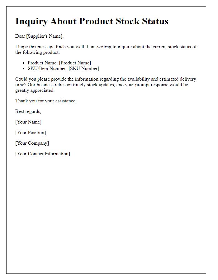 Letter template of inquiry for product stock status