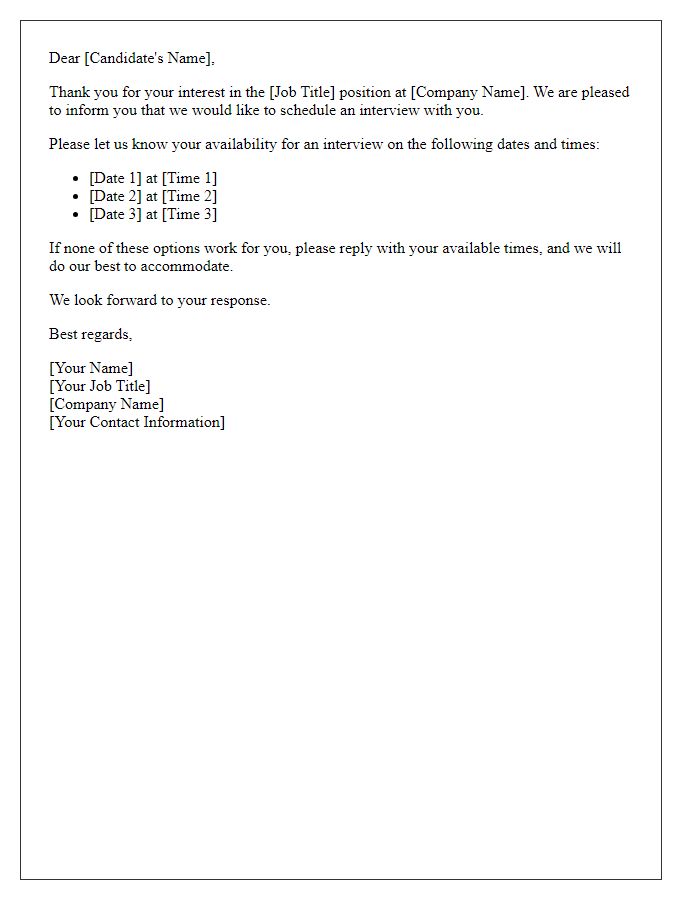 Letter template of communication regarding interview timing