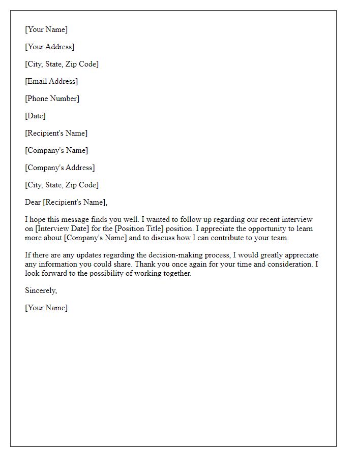 Letter template of follow-up on interview date