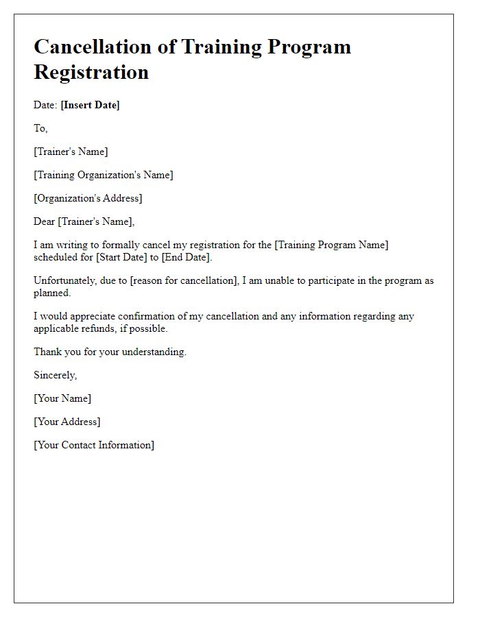 Letter template of cancellation for training program registration