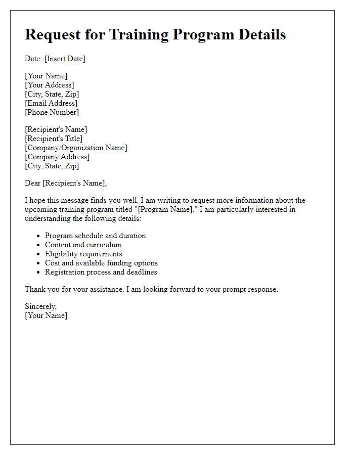 Letter template of request for training program details