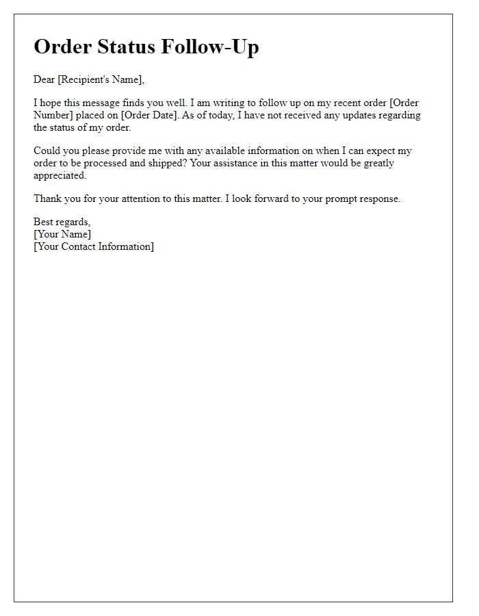 Letter template of order status follow-up after no updates