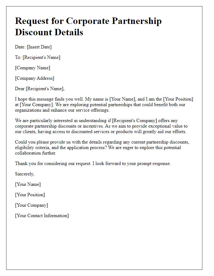 Letter template of request for corporate partnership discount details.