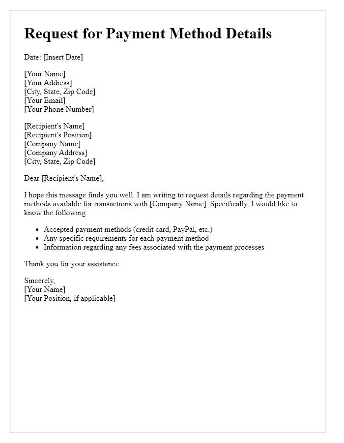 Letter template of request for payment method details