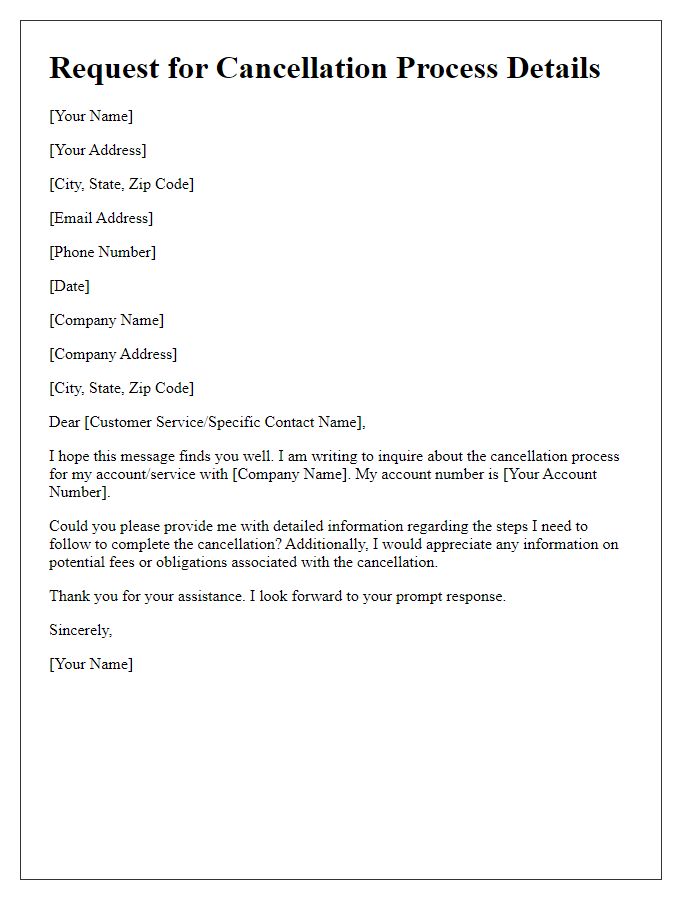 Letter template of asking for cancellation process details.