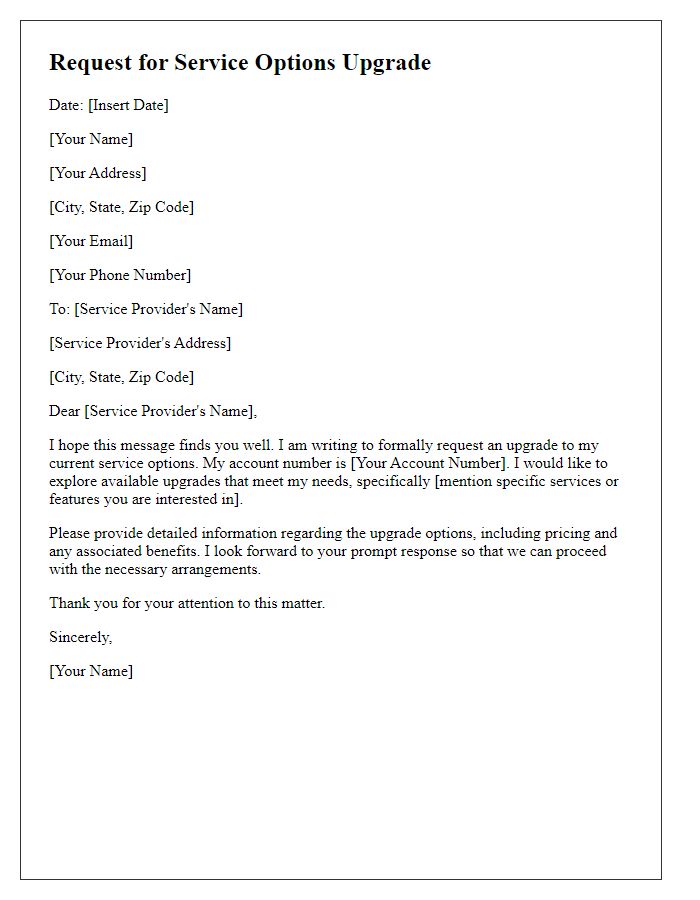 Letter template of service options upgrade request