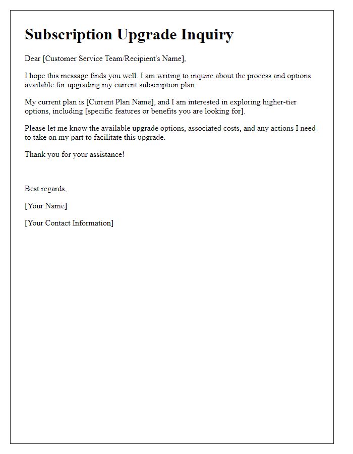 Letter template of subscription upgrade question