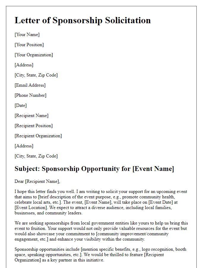 Letter template of event sponsorship solicitation for local government collaboration