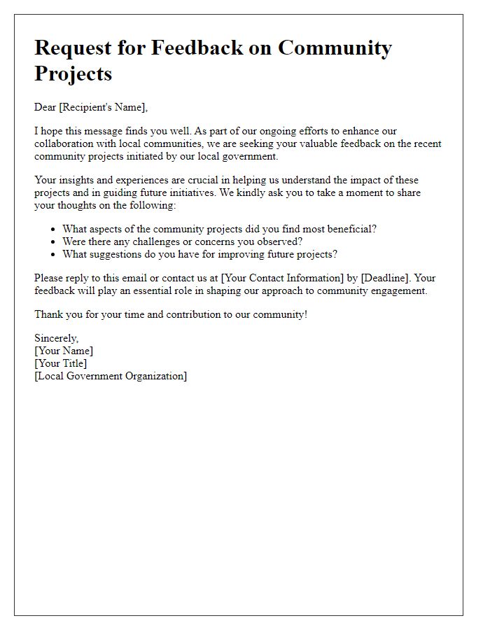 Letter template of feedback request on community projects for local government collaboration