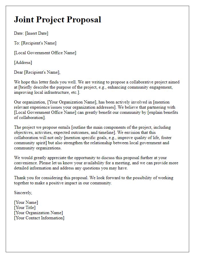 Letter template of joint project suggestion for local government collaboration