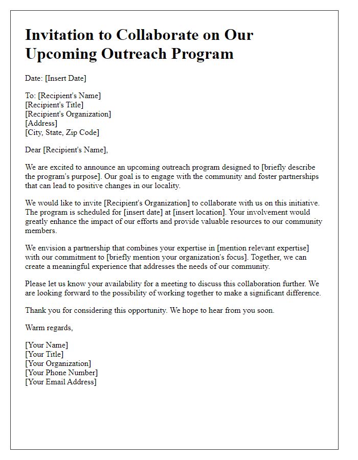 Letter template of outreach program invitation for local government collaboration