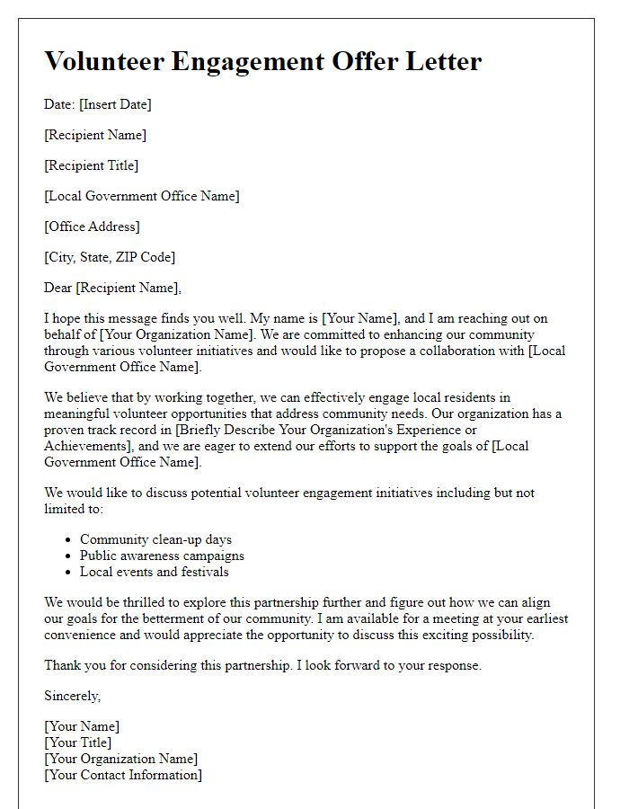 Letter template of volunteer engagement offer for local government collaboration