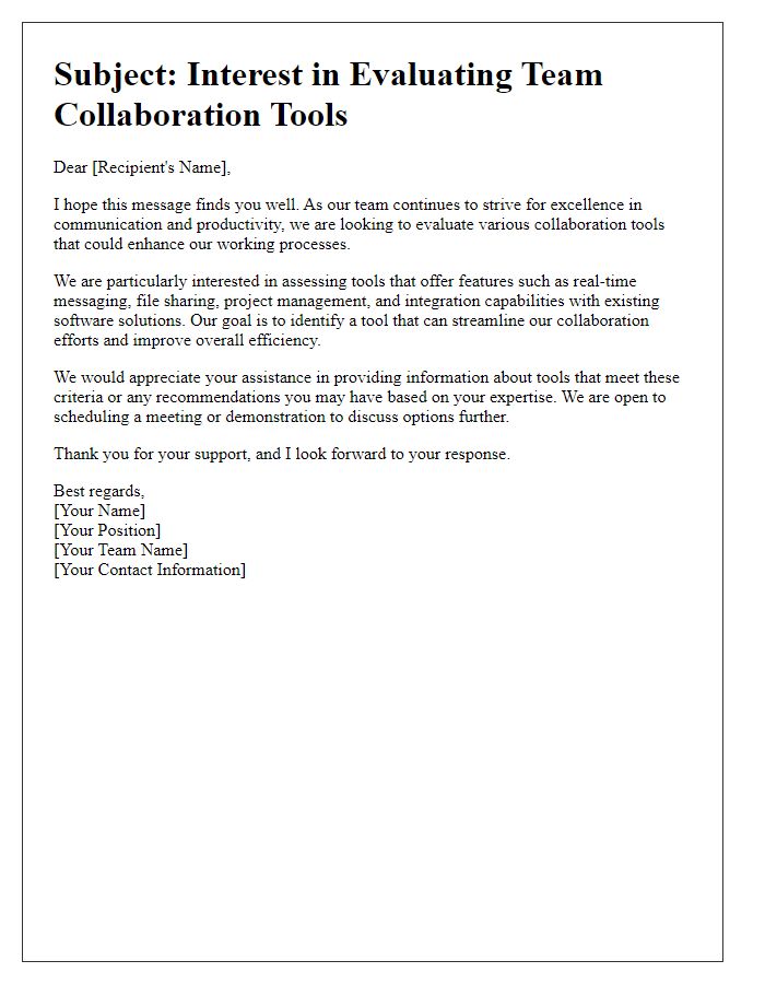 Letter template of interest in evaluating team collaboration tools for our team