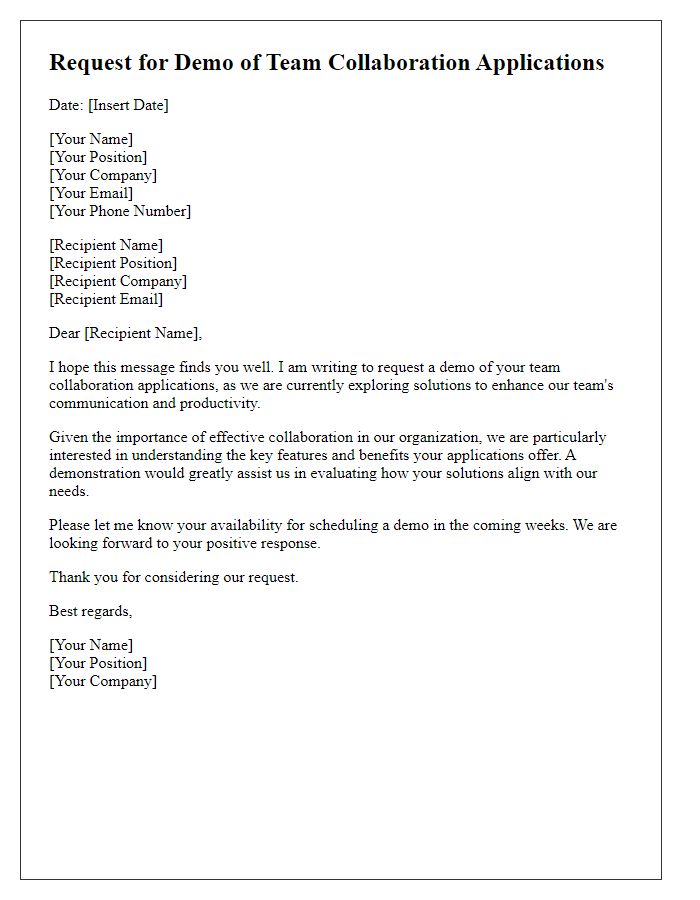 Letter template of request for demo of team collaboration applications