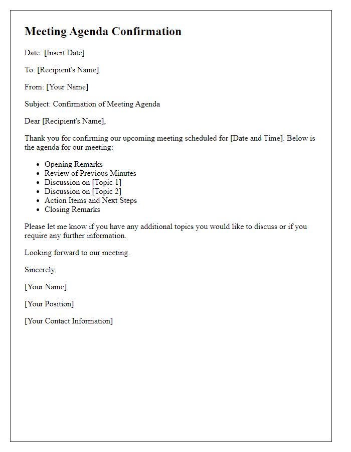 Letter template of confirmation of meeting agenda