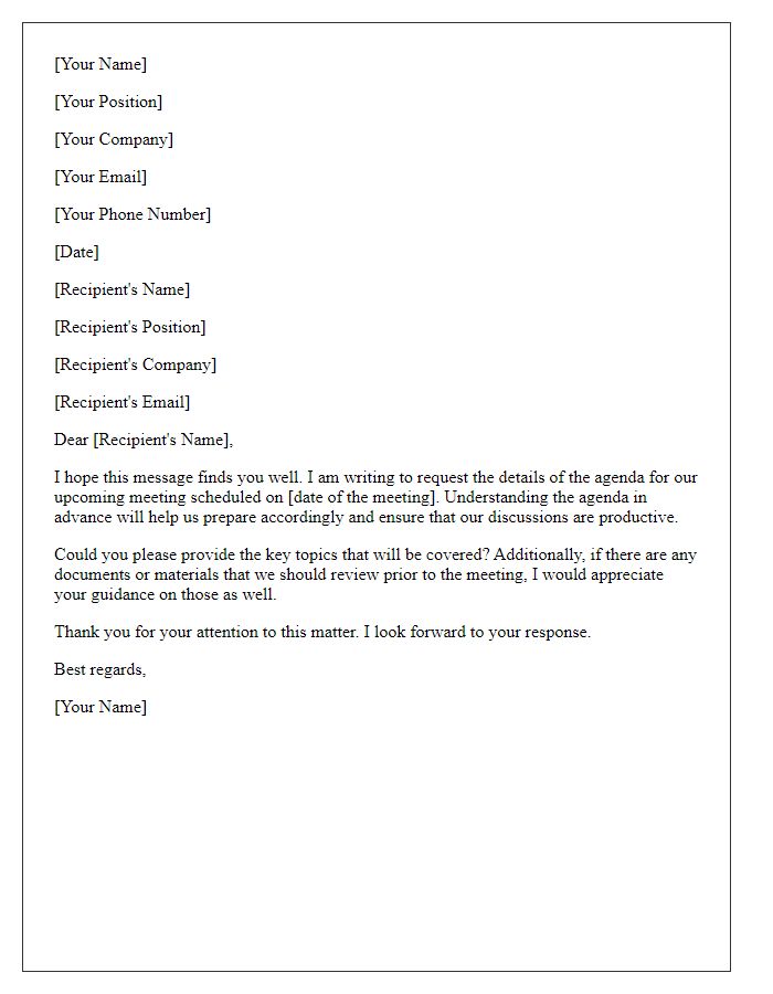 Letter template of request for meeting agenda details