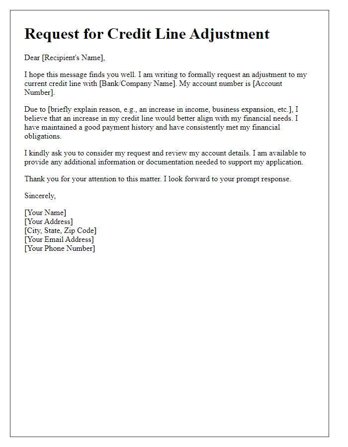 Letter template of request for credit line adjustment.