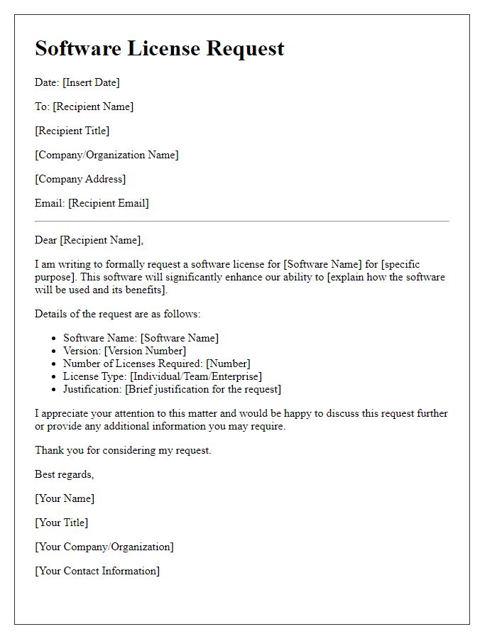 Letter template of software license request