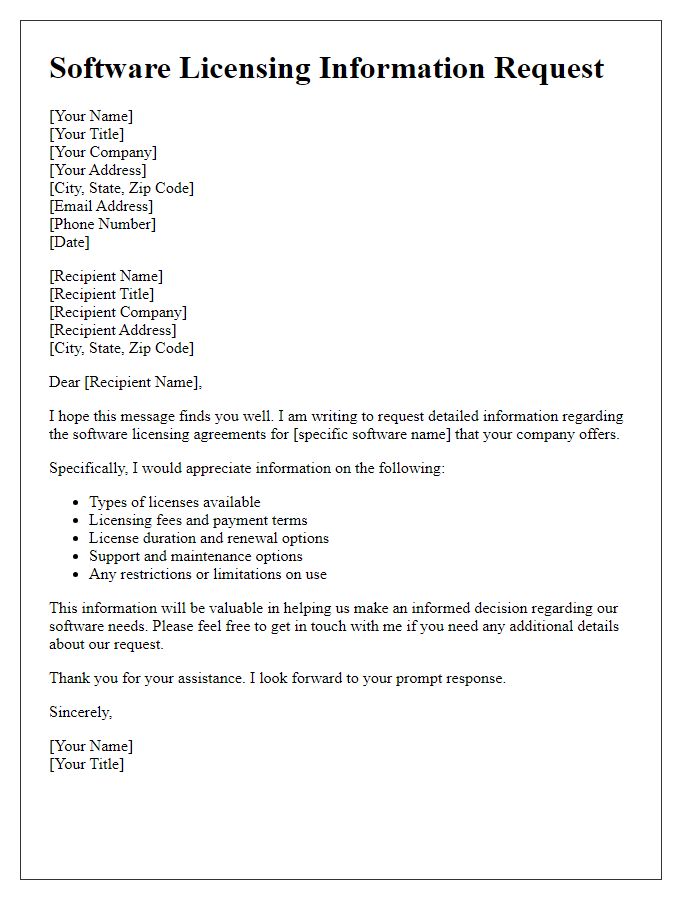 Letter template of software licensing information request