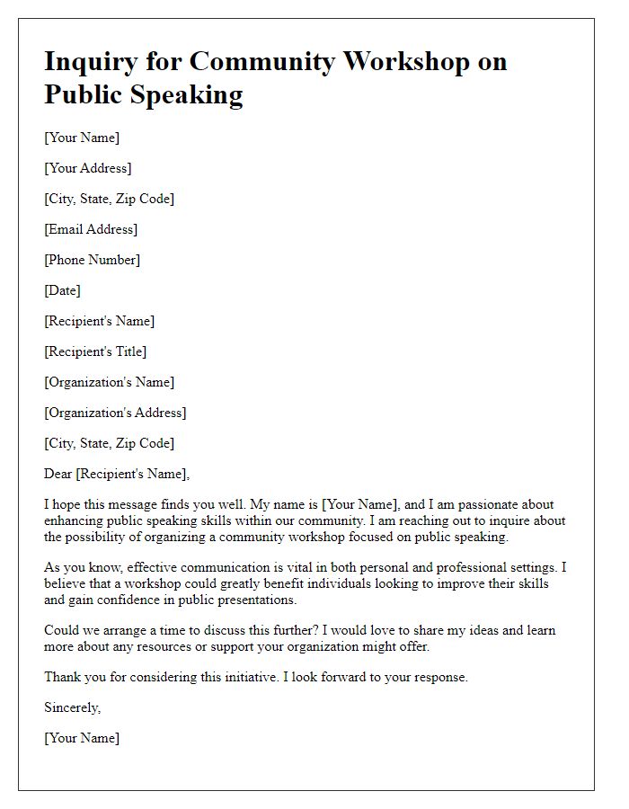 Letter template of public speaking inquiry for community workshops.