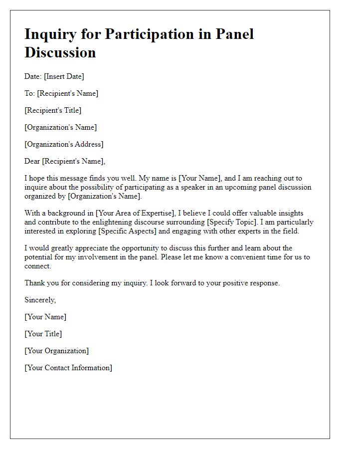 Letter template of public speaking inquiry for panel discussions.