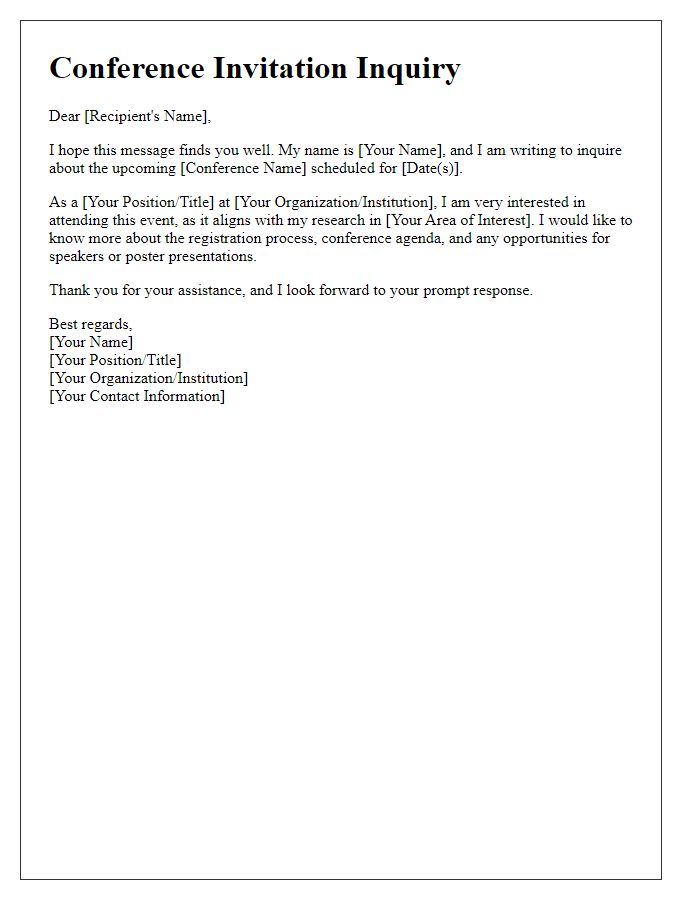 Letter template of conference invitation inquiry