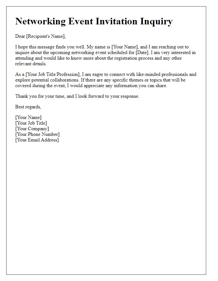 Letter template of networking event invitation inquiry