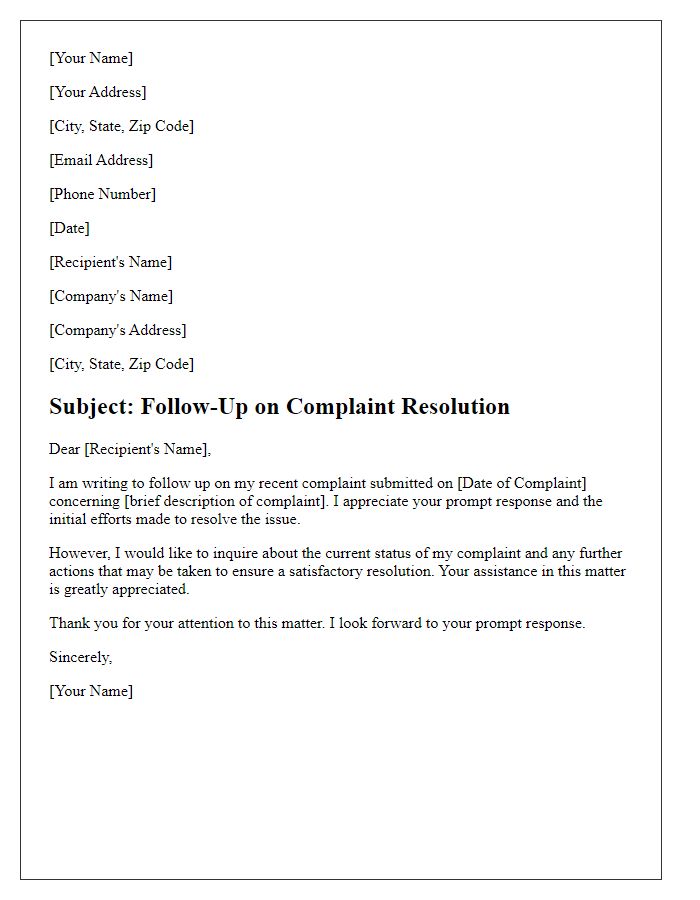 Letter template of follow-up on complaint resolution.