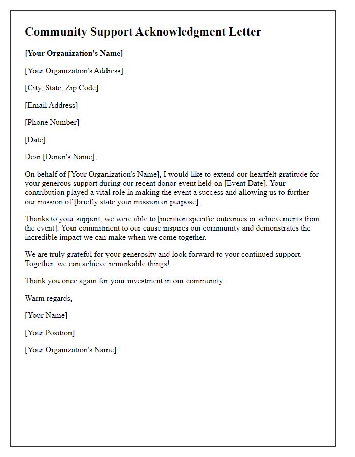 Letter template of acknowledgment for community support at donor events