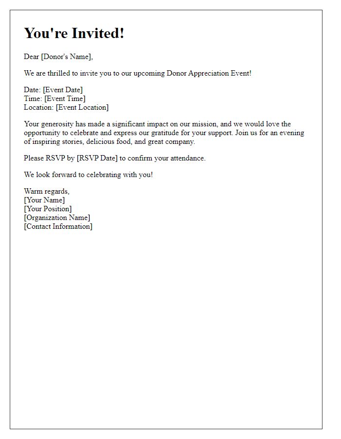 Letter template of invitation to future donor appreciation events and celebrations