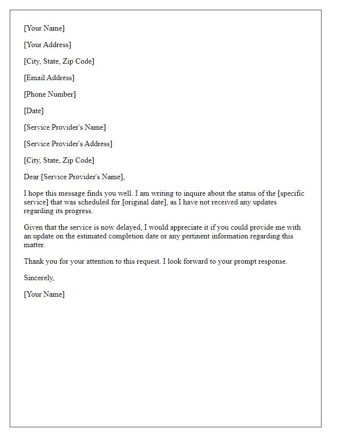 Letter template of request for update on delayed service