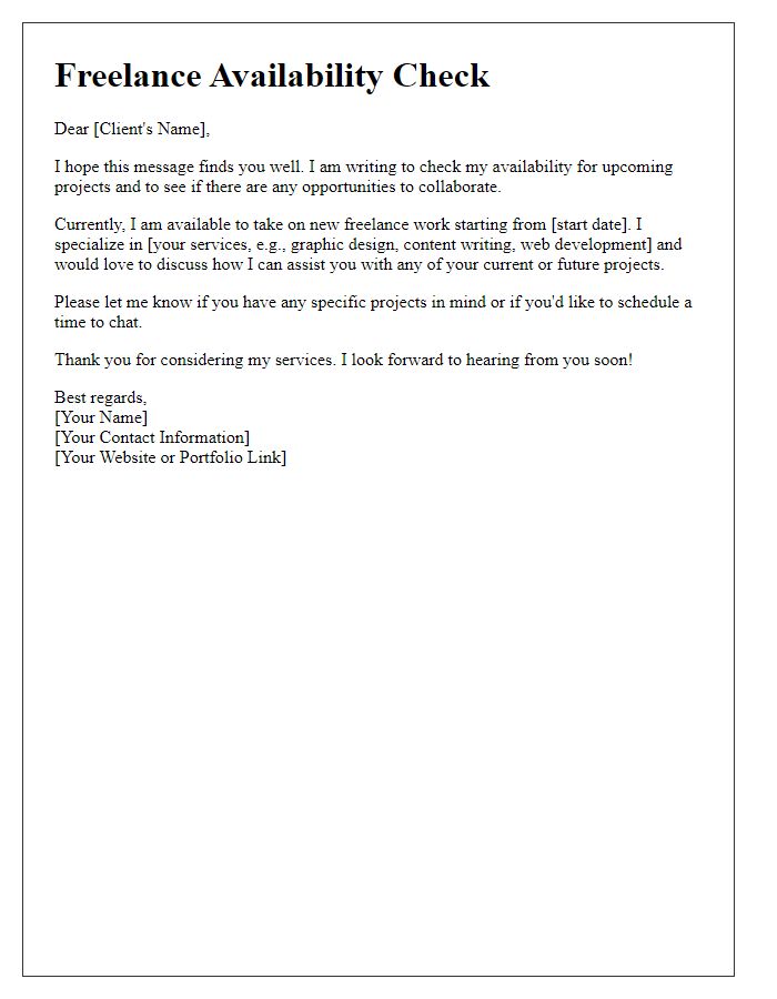 Letter template of freelance availability check
