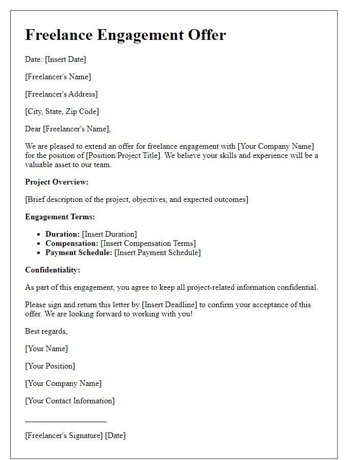 Letter template of freelance engagement offer