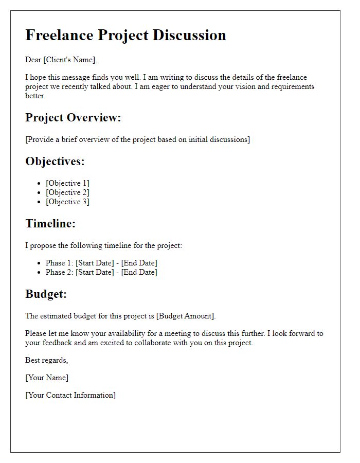 Letter template of freelance project discussion