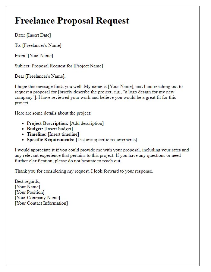 Letter template of freelance proposal request