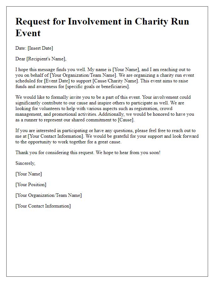 Letter template of request for involvement in a charity run event.