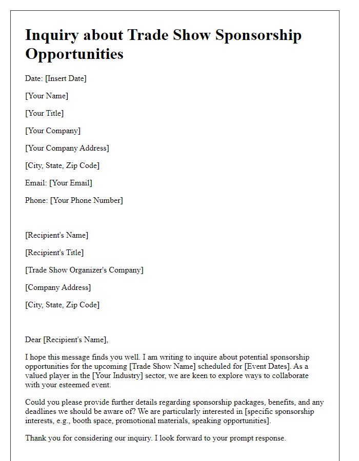 Letter template of inquiry about trade show sponsorship opportunities