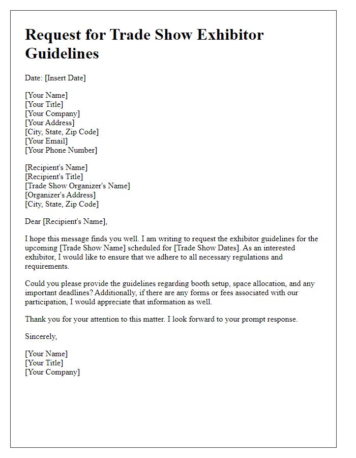 Letter template of request for trade show exhibitor guidelines